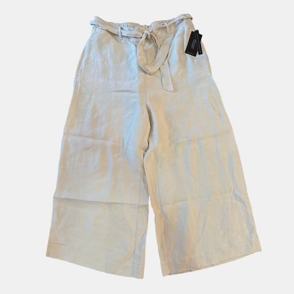 H Halston Ivory Wide Leg High Waisted Paper Bag Linen Blend Beachy Trousers XL - Picture 1 of 7